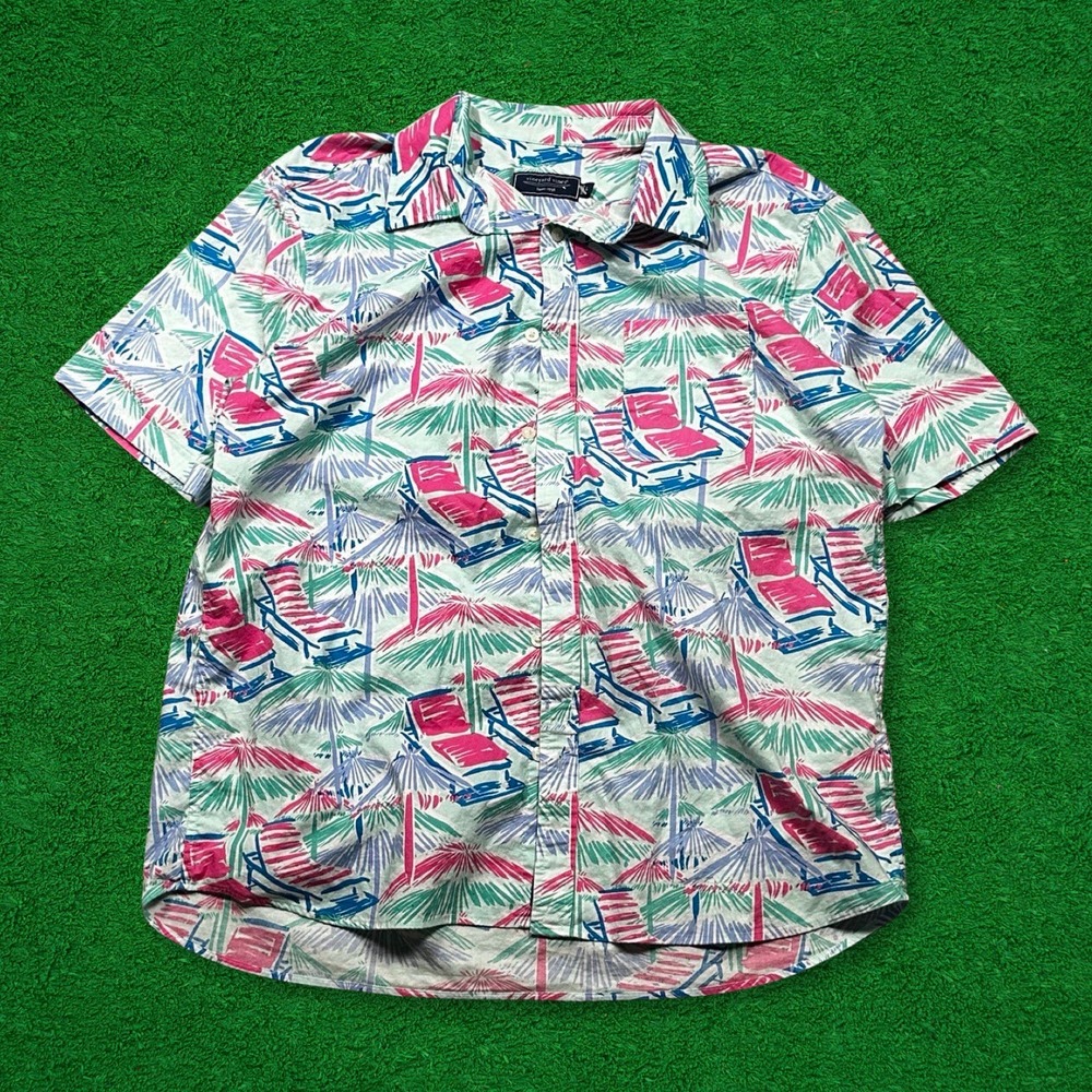 Vineyard Vines All Over Print Palm Tree Beach Button Up Shirt